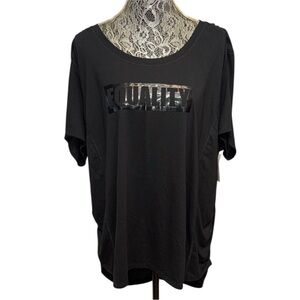 Terra & Sky Black colored Equality Graphic Top. Comfy Stretch Casual